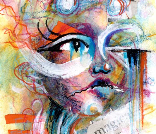 Magical Times - Abstract Face in Mixed Media and Collage