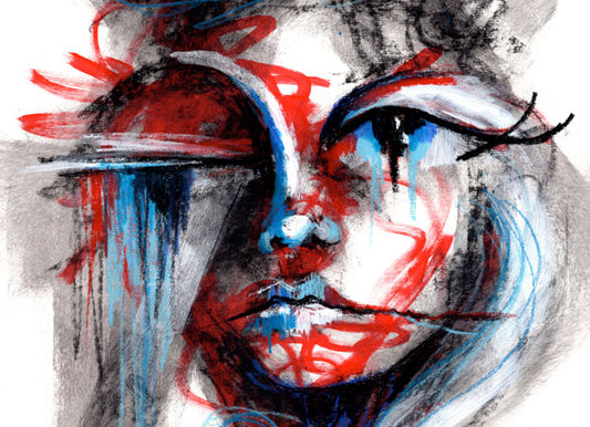 Scarlet Symphony Abstract Face with Random Red Marks