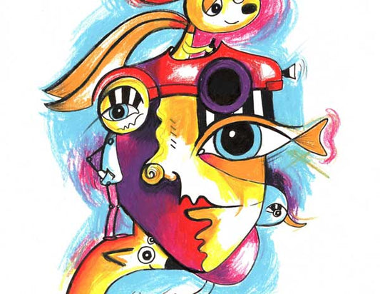 Petrol Head Fun Doodle Style Art with Dog and Animals