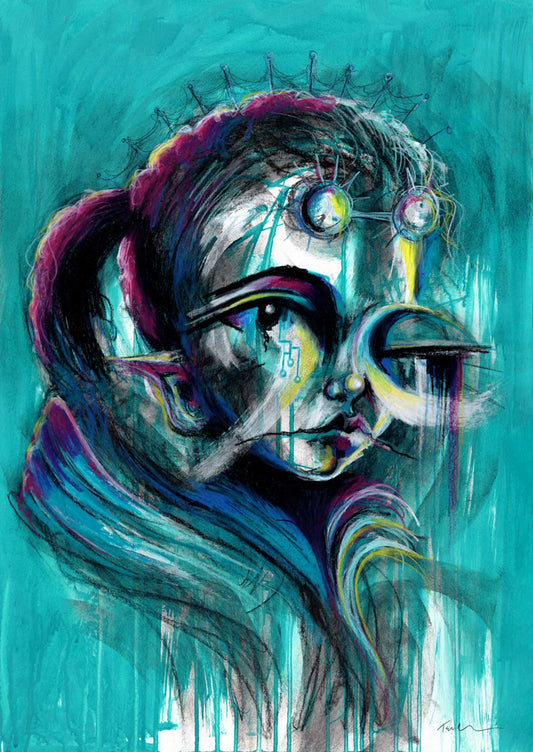 Cyber Girl - Cyberpunk Abstract Portrait Art Print