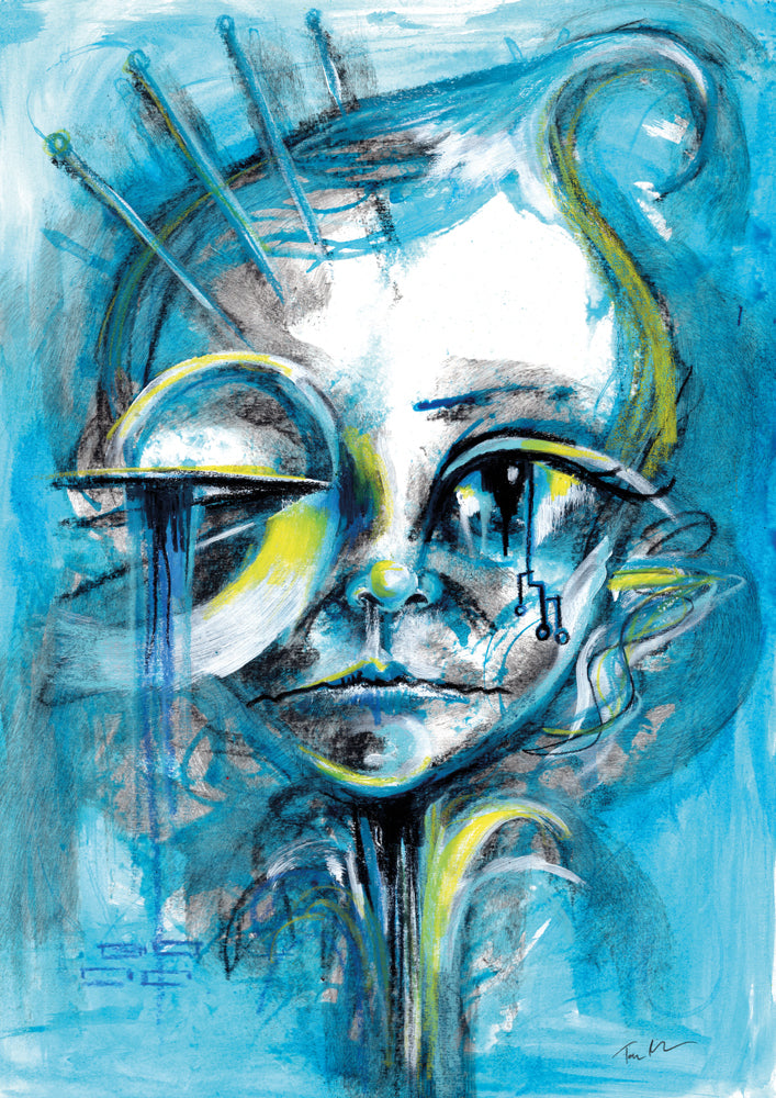Enchanted Blue - original cute fantasy elf painting