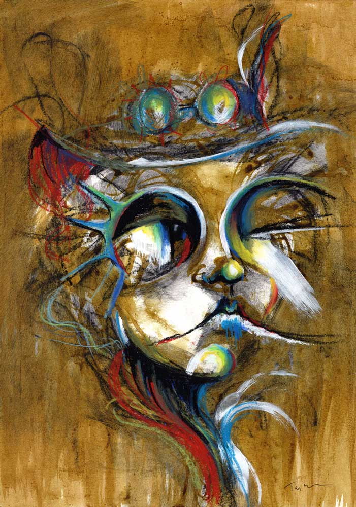 Olive Odyssey - Steampunk-inspired abstract portrait art