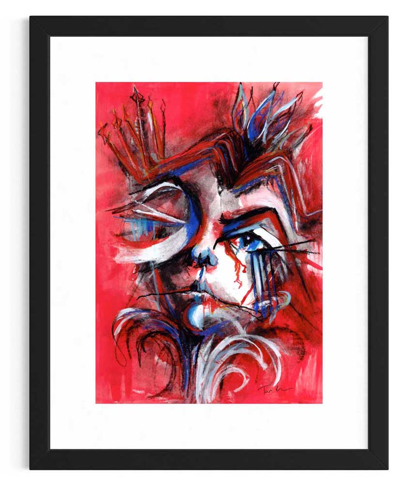 Red Queen - abstract portrait with a red background, shown in a black frame (not included)