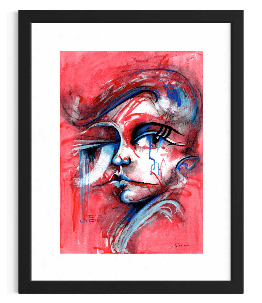 Red Rebel - futuristic abstract portrait with bold red tones, swhon in a black frame (not included)
