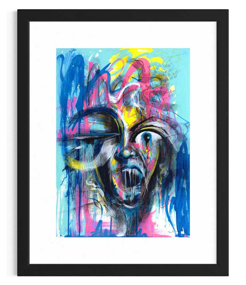 Silent Scream - graffiti-style abstract portrait shown in a black frame (not included)