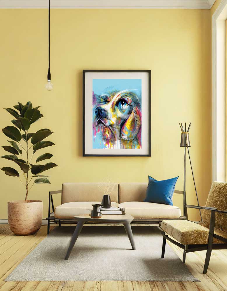 Feed Me Eyes - graffiti-style abstract Spaniel dog art print in living room