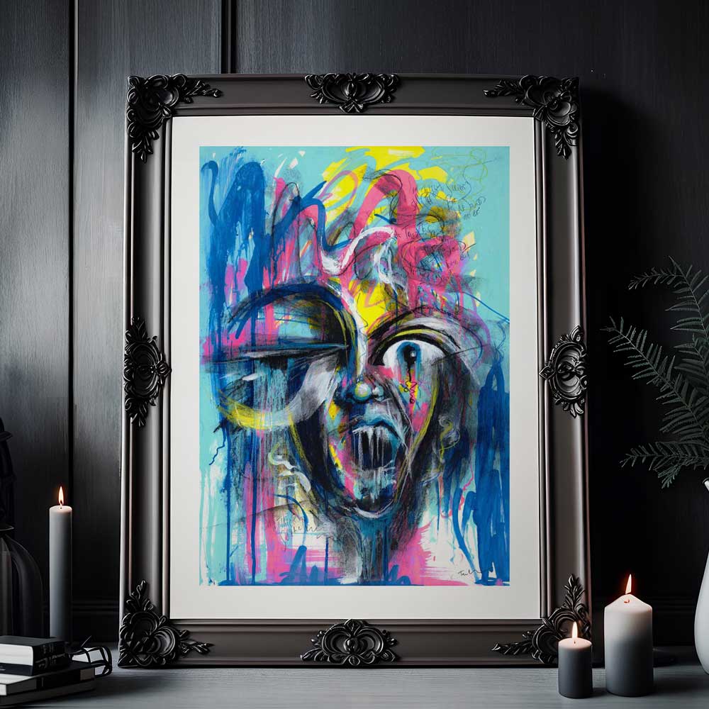 Silent Scream - graffiti-style abstract shown in a gothic frame (not included)