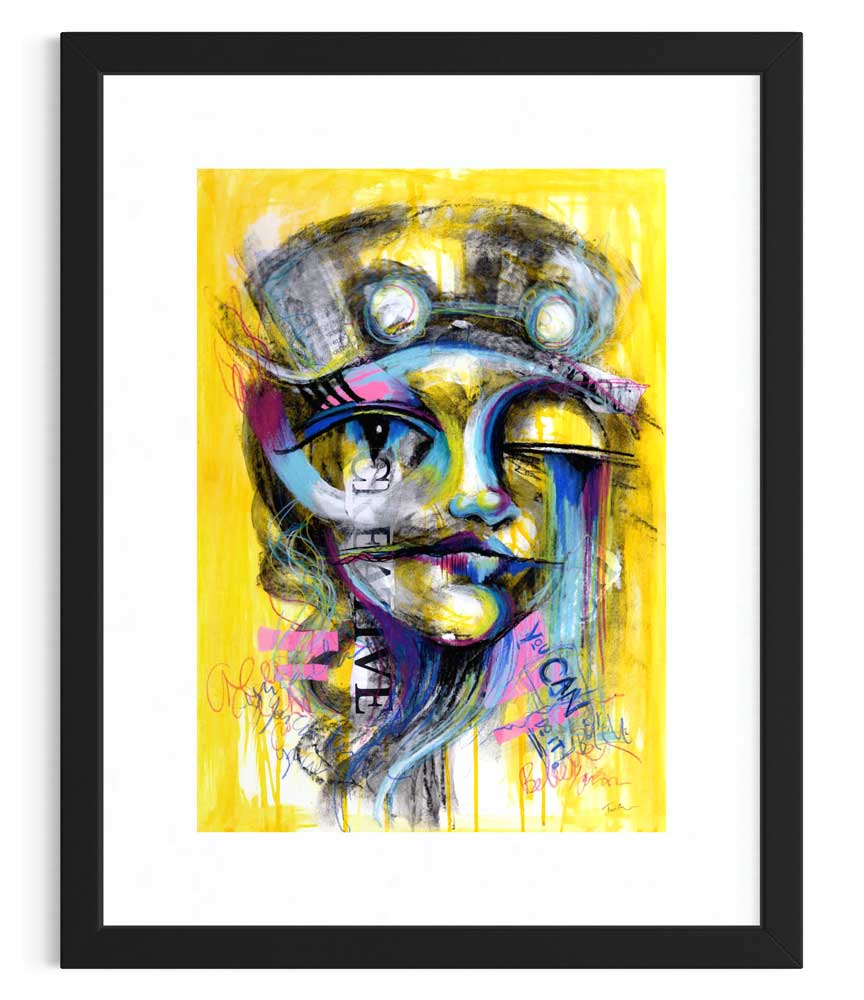 You Can Do It - graffiti-style abstract portrait shown in a black frame (not included)