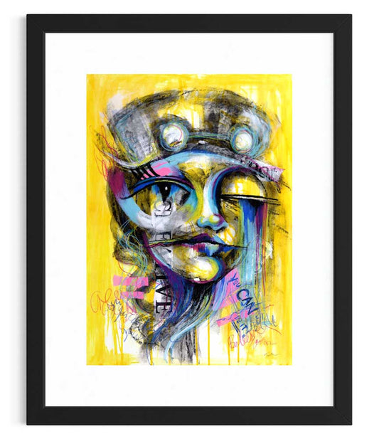 You Can Do It - graffiti-style abstract portrait shown in a black frame (not included)