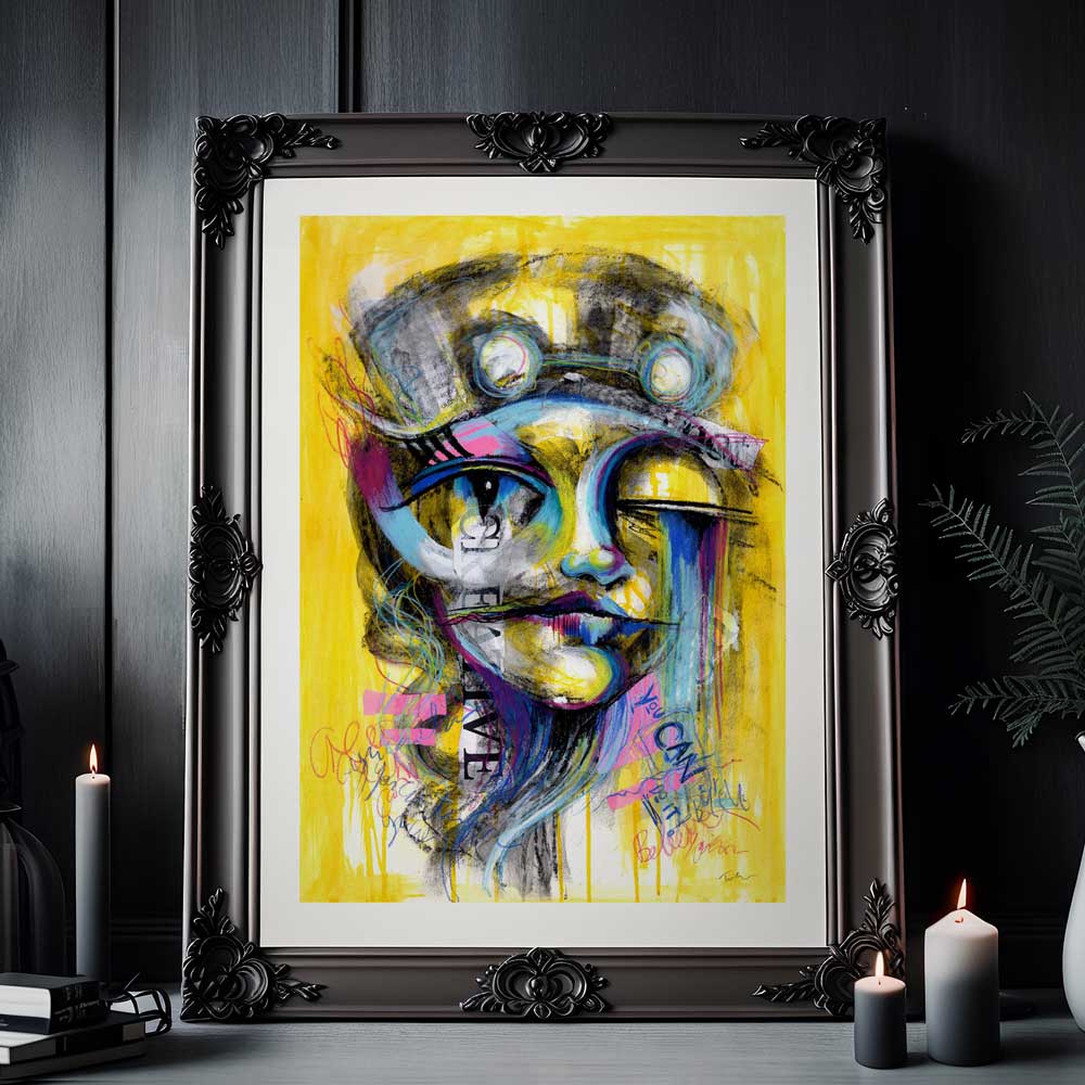 You Can Do It - graffiti-style abstract portrait in a gothic frame (not included)