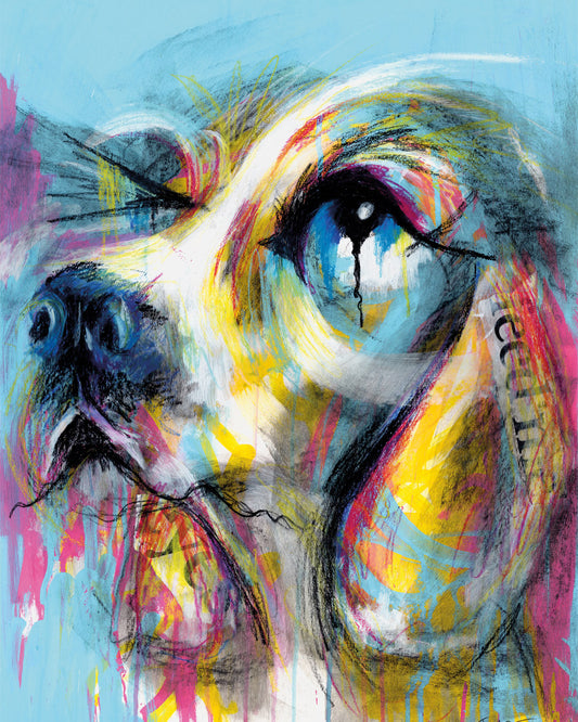 Abstract Painting of a Spaniel Dog in Mixed Media