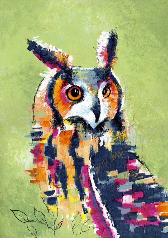 She’s a Hoot - Abstract Long Eared Owl Art Print