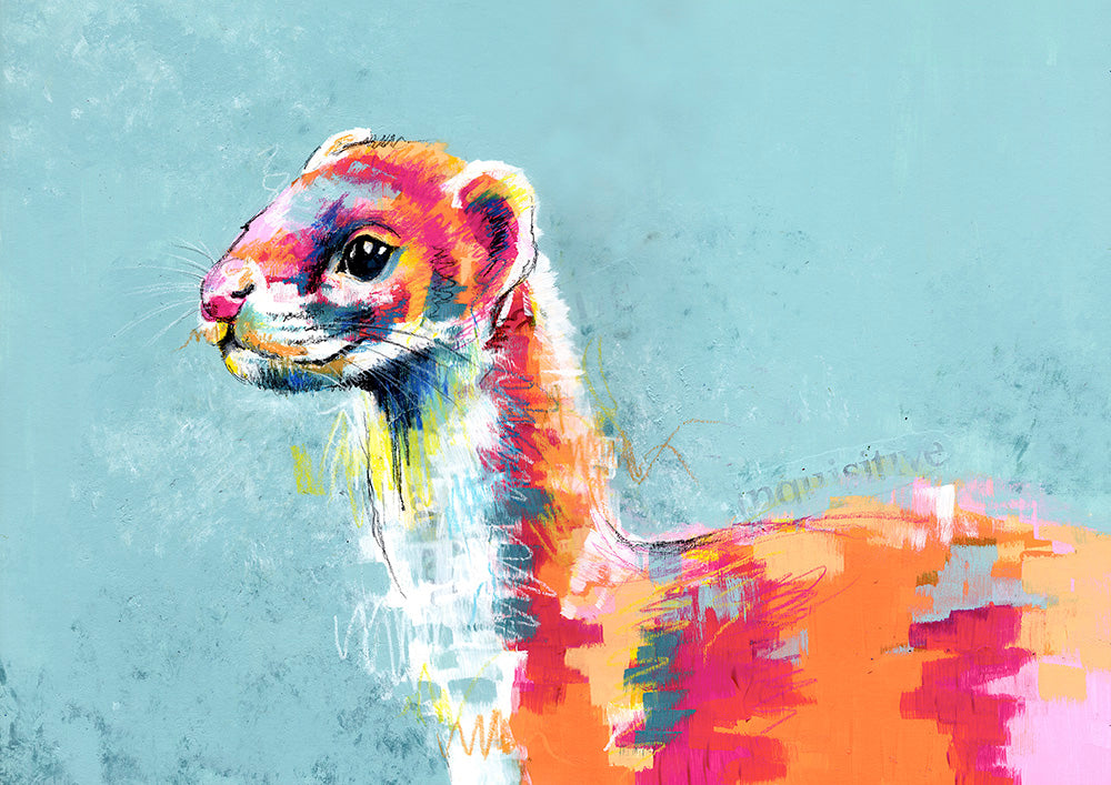 Stoatally Awesome - Colourful Abstract Stoat Art Print