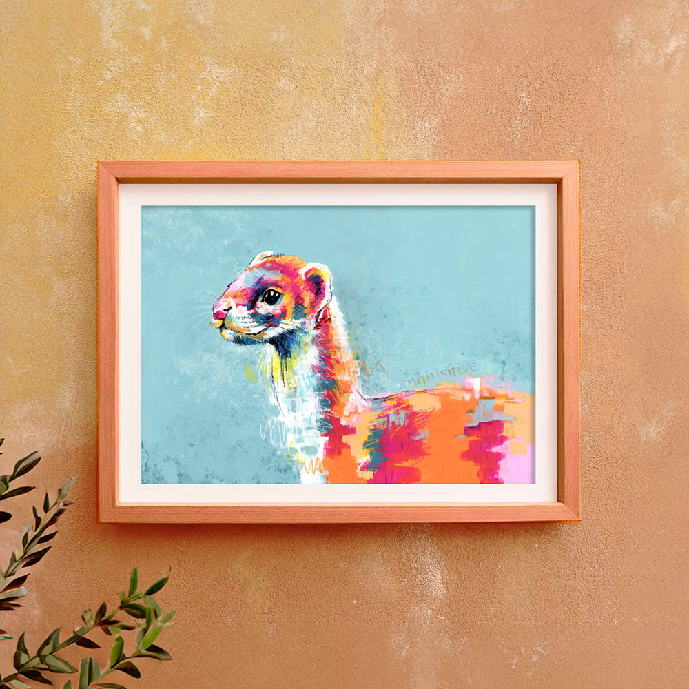 Stoatally Awesome - Colourful Abstract Stoat Art Print