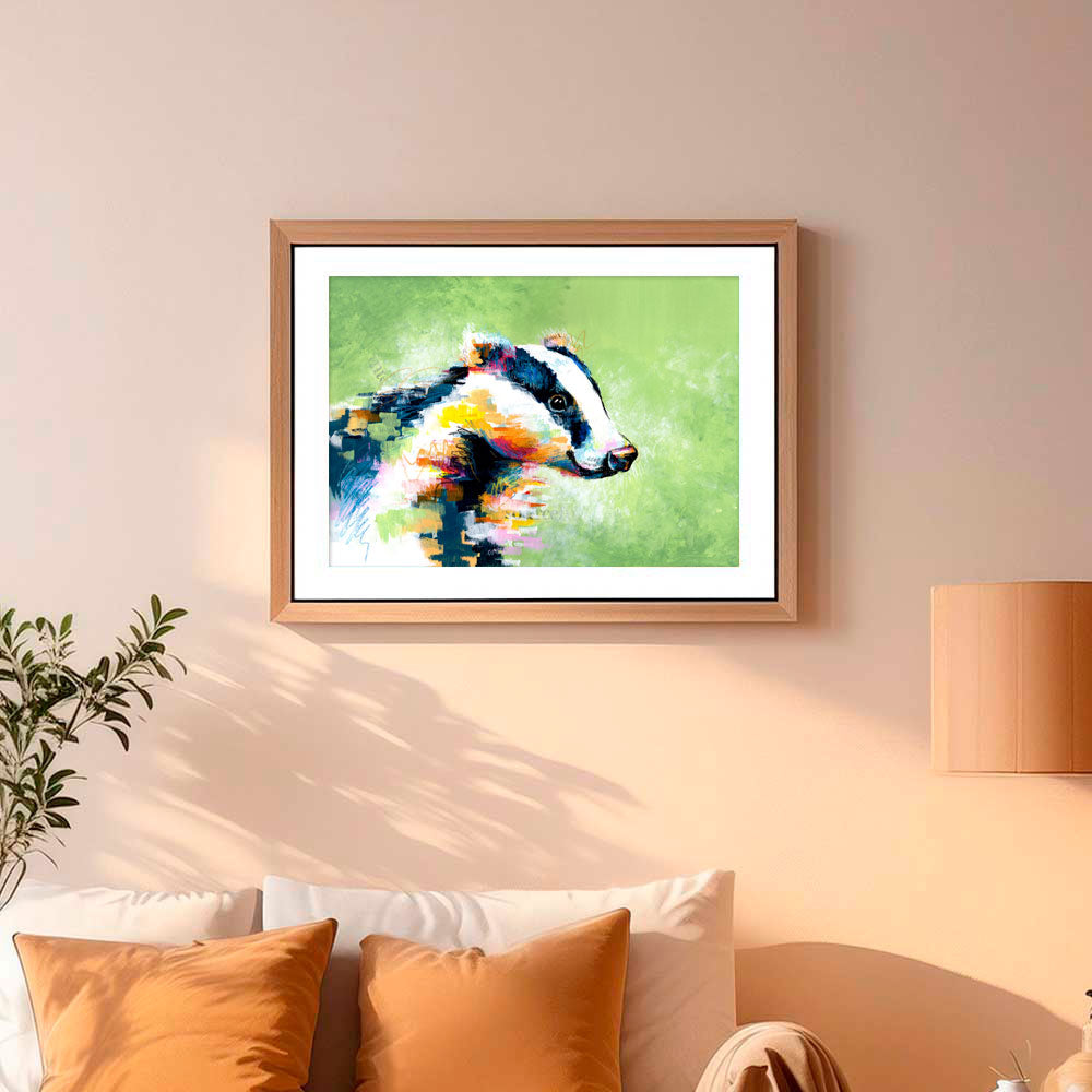 Badger of Honour - Original Badger Painting - Colourful Abstract Animal Wall Art