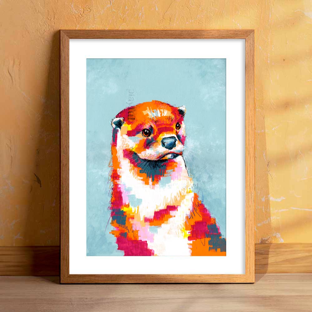 Utterly Otterly - an original otter painting in mixed media and collage. Bold colors and textures make this perfect for animal lovers and modern decor.