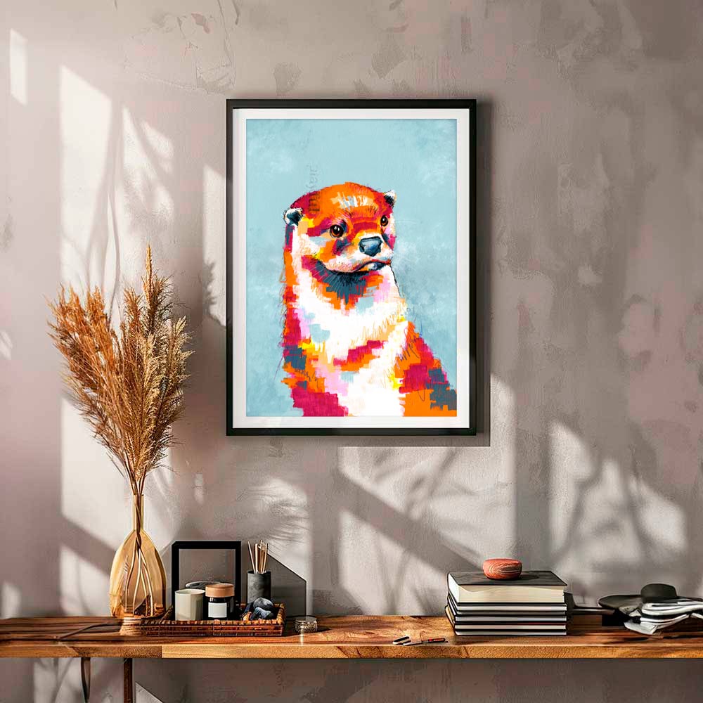 Utterly Otterly - an original otter painting shown in an interior setting